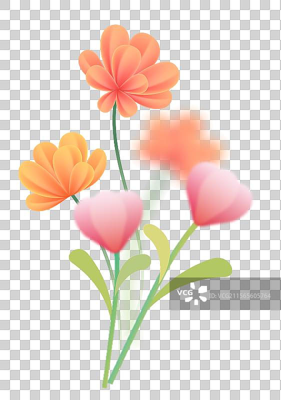 弥散风植物元素 一束粉色的鲜花插画图片素材