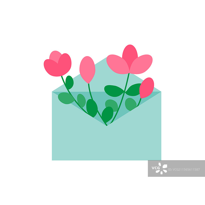 带花的信封浪漫信件象征图片素材
