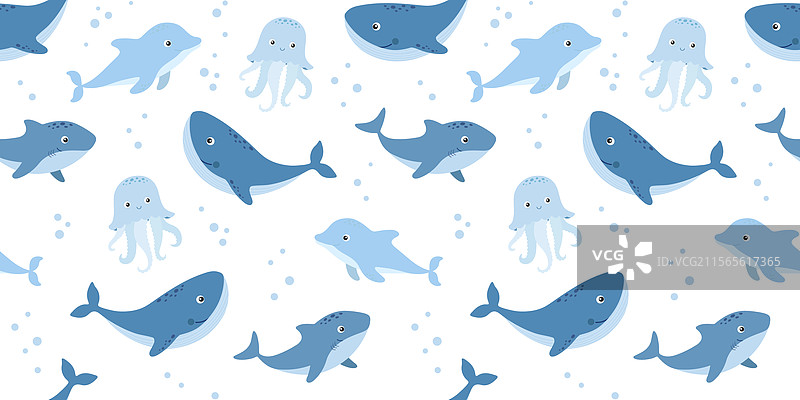 无缝蓝色海洋动物水下图案图片素材