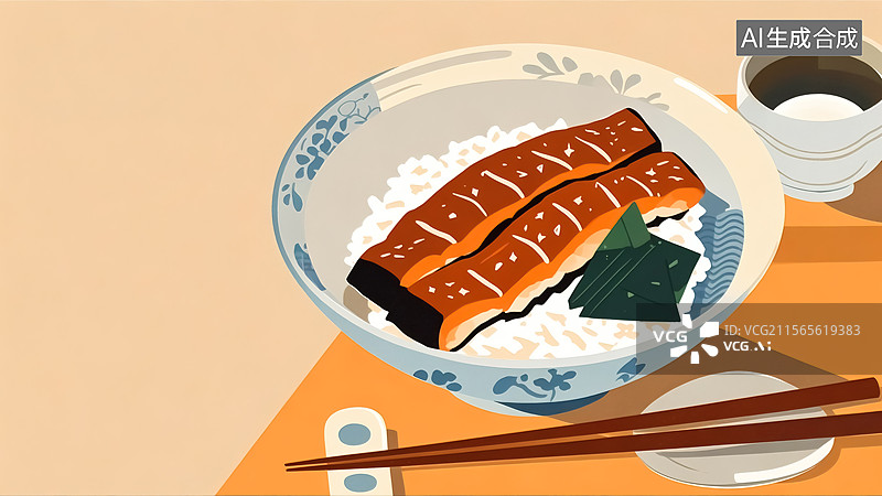 【AI数字艺术】日式鳗鱼饭美食插画图片素材