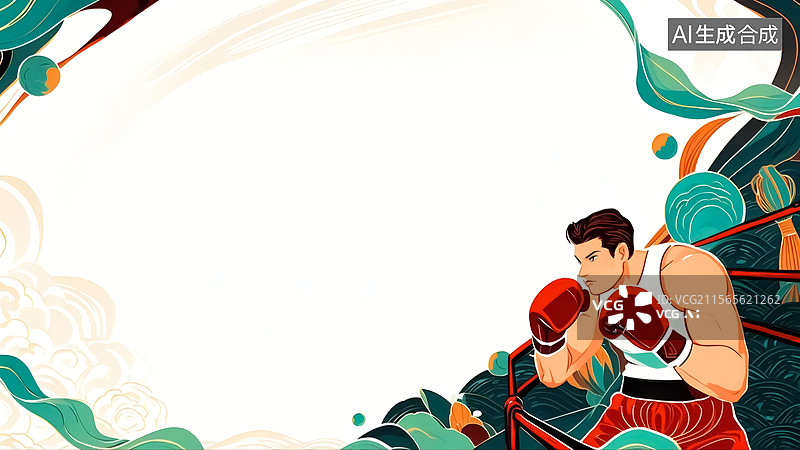 【AI数字艺术】男生拳击运动插画图片素材