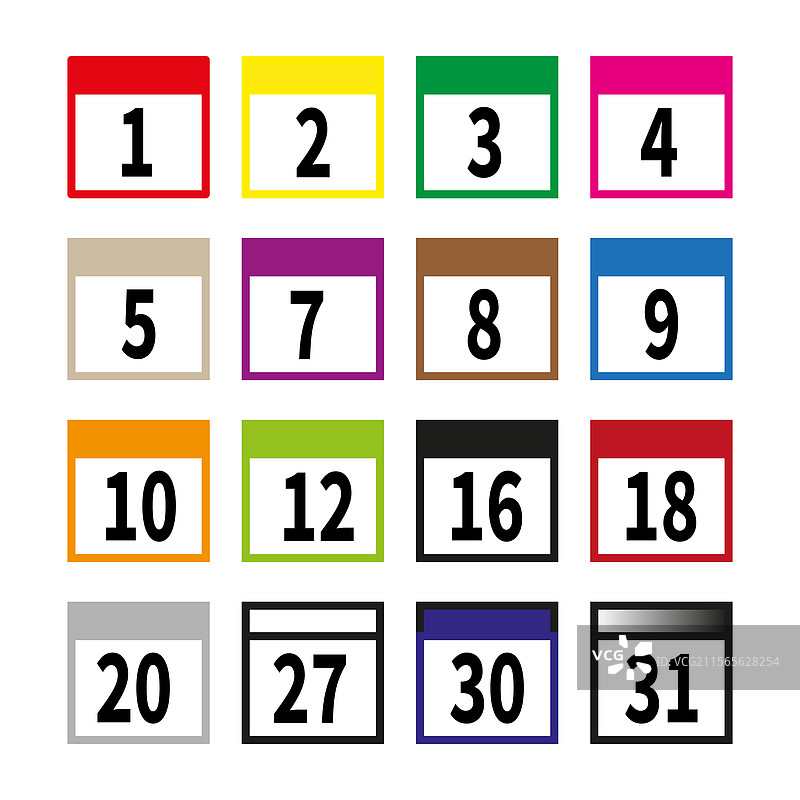 编号方块设置多彩日历图标日期图片素材