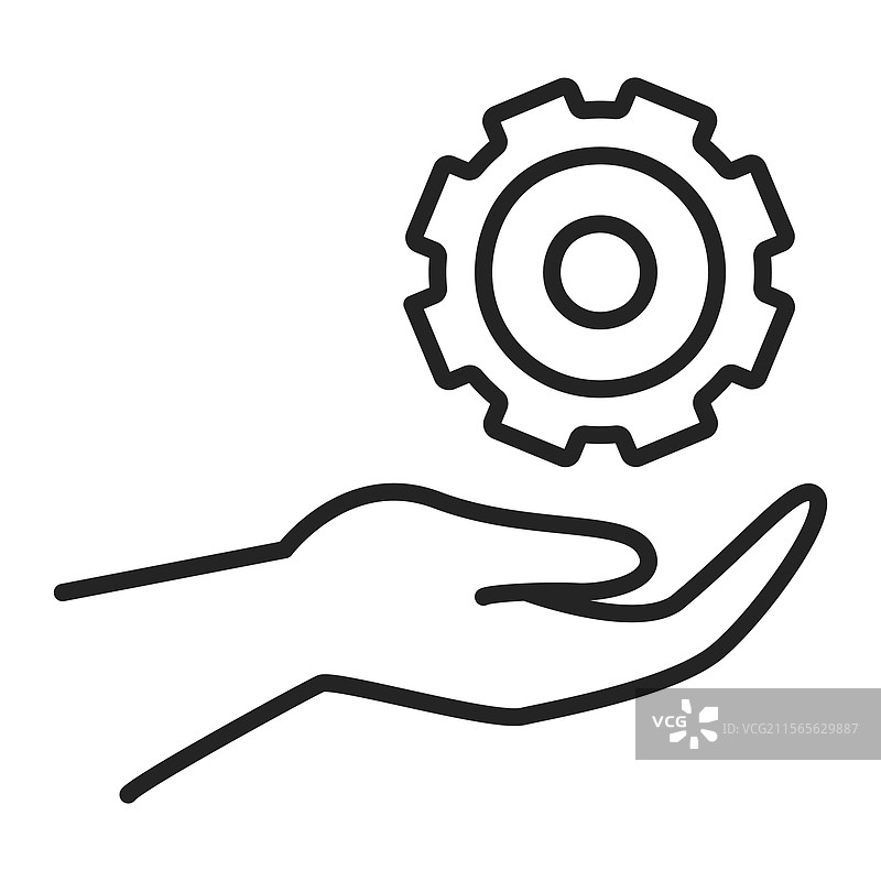人手与齿轮的线条图标，独立展示图片素材