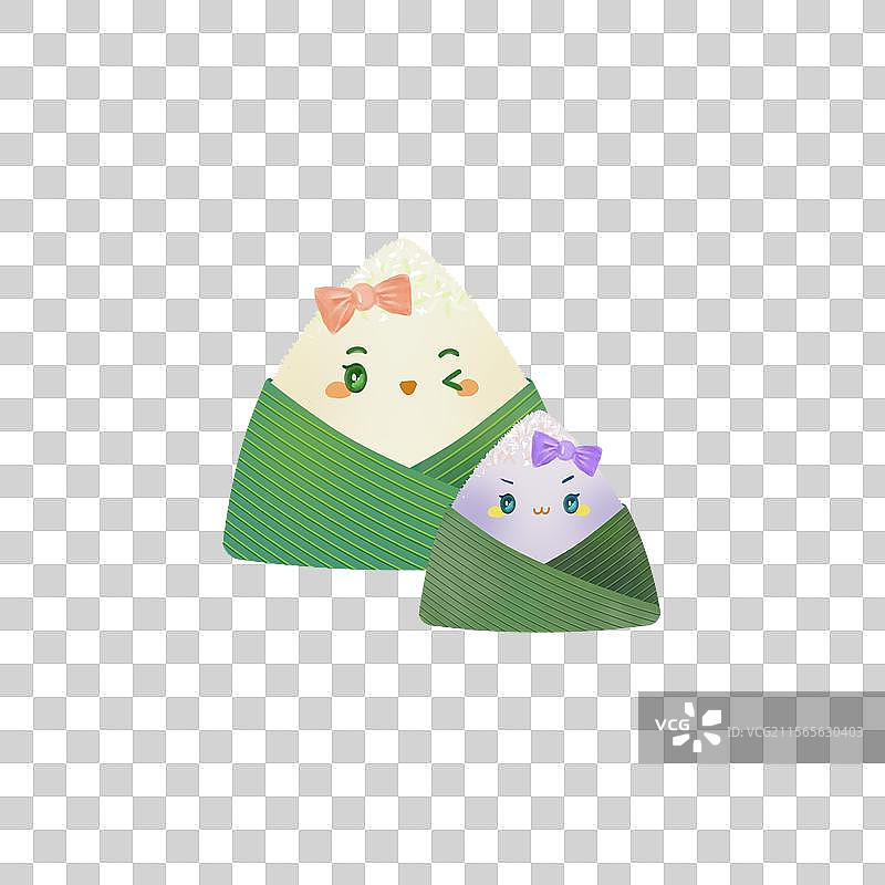 可爱卡通拟人端午节粽子咸肉粽紫米粽竹叶微笑眨眼蝴蝶结原创插画可拆分免抠元素图片素材