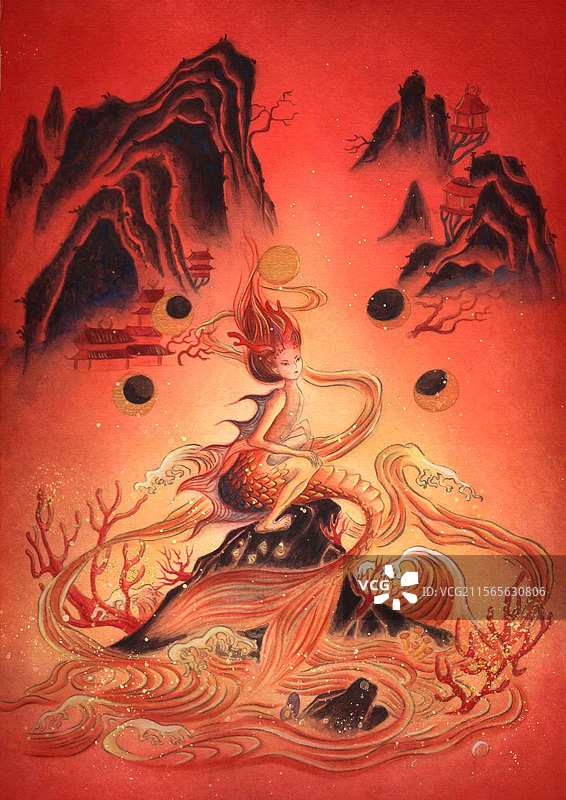 中国山海经中的陵鱼图片素材