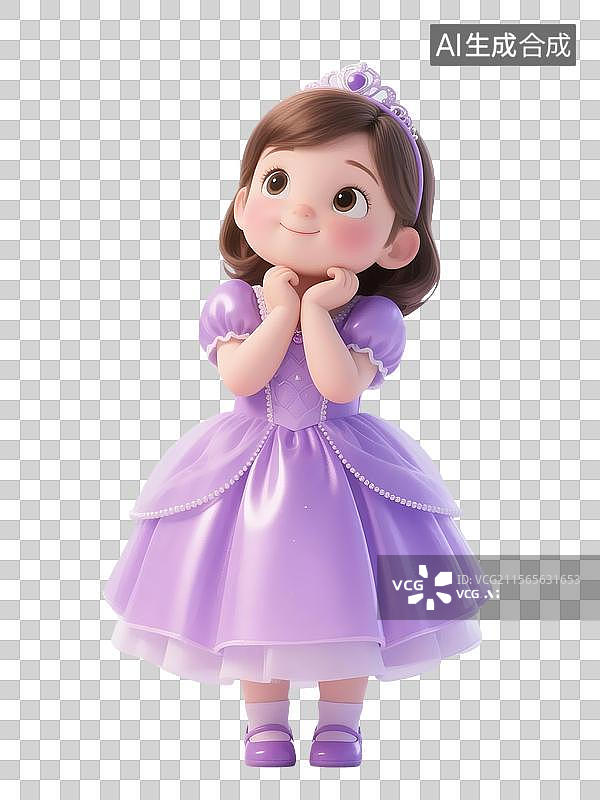 【AI数字艺术】卡通女孩穿紫色公主裙微笑图片素材