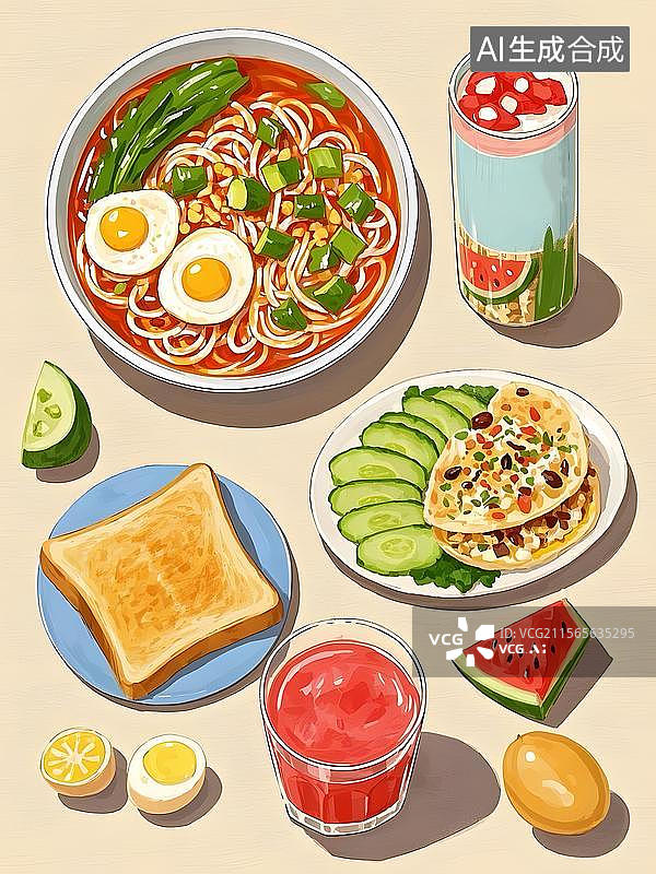 【AI数字艺术】水彩风格早餐午餐图片素材