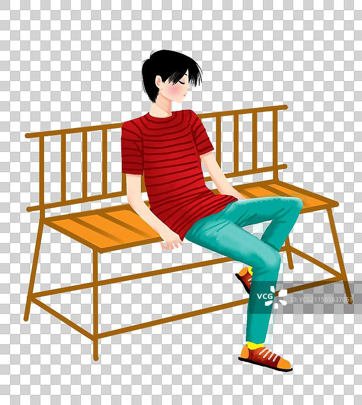免抠图形 PNG人物插画 坐在长椅上的帅气男孩图片素材