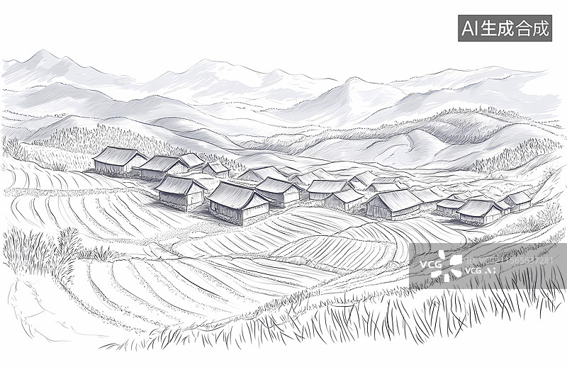 【AI数字艺术】山村田园写生图片素材