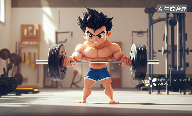 【AI数字艺术】健美小人举起杠铃图片素材