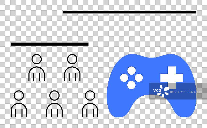 蓝色游戏手柄旁边有六个联网用户图片素材