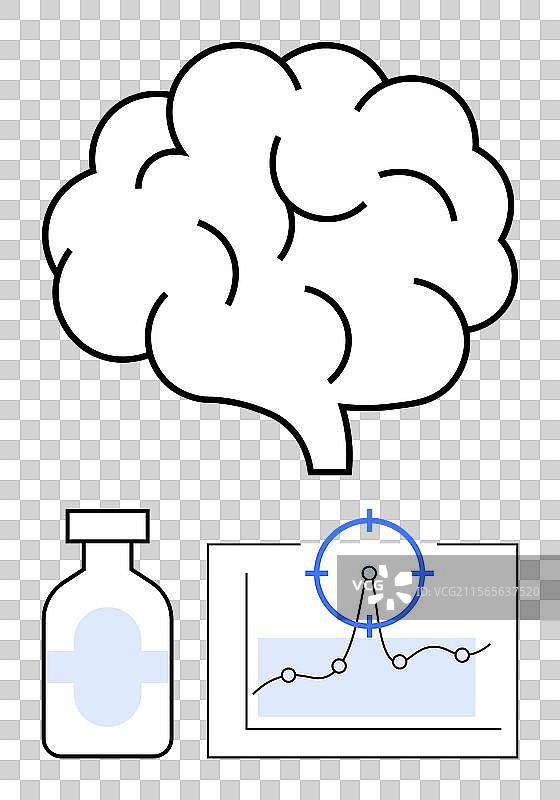 带有数据可视化和药瓶的脑部图像图片素材