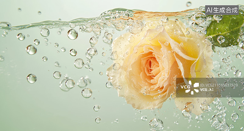 【AI数字艺术】水中绽放的玫瑰花图片素材