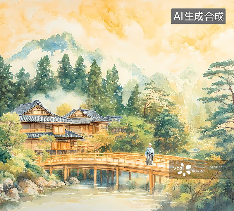 【AI数字艺术】日本山村风景画图片素材