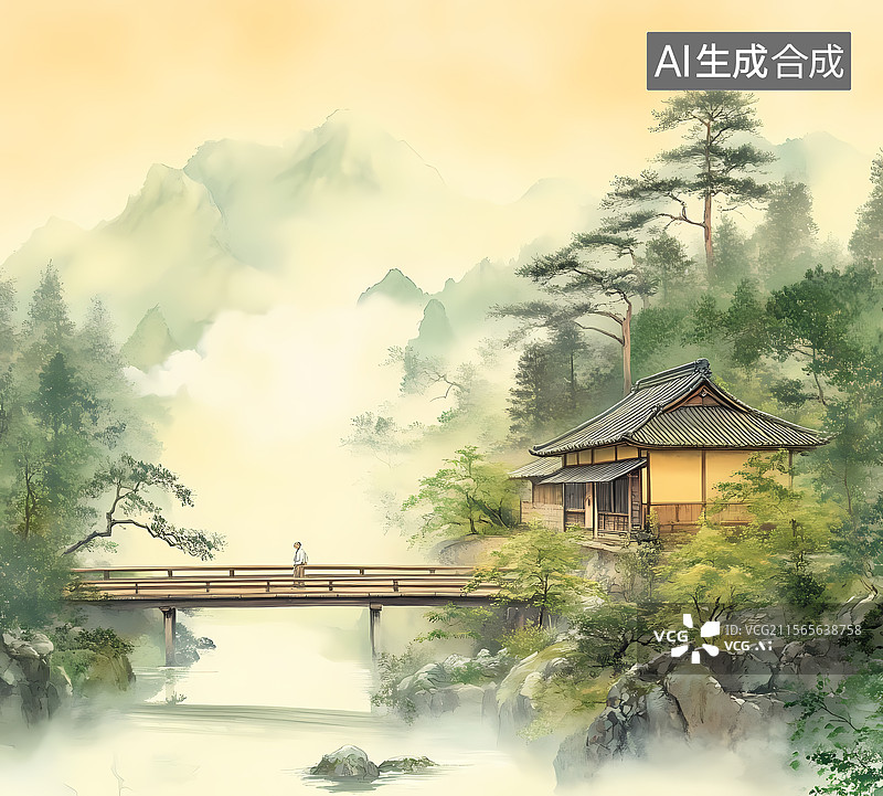 【AI数字艺术】日本山村风景画图片素材