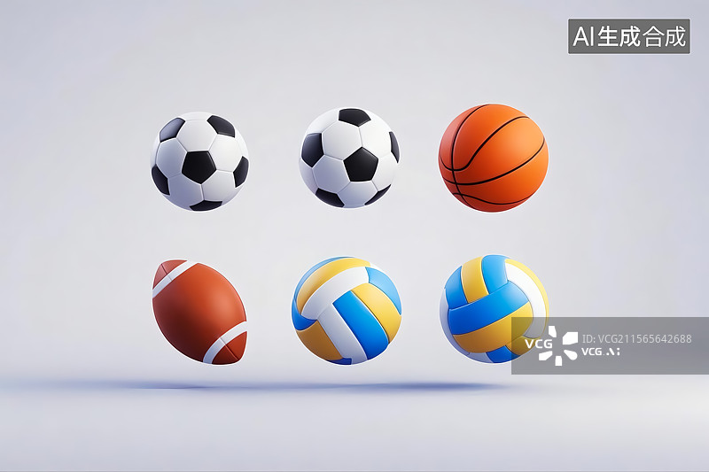 【AI数字艺术】3D风格多种运动球类插画图片素材