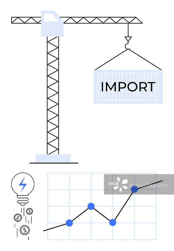 起重机装载进口集装箱与增长图表图片素材