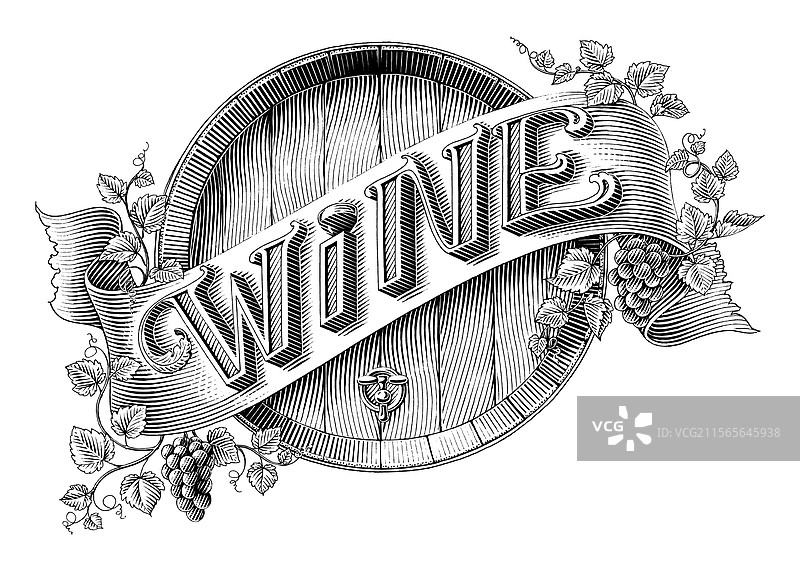 手绘复古风格的葡萄酒标志标签图片素材