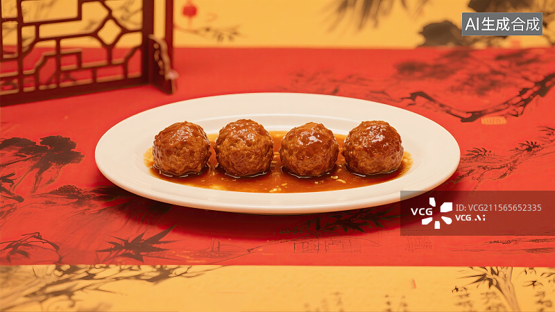 【AI数字艺术】四喜丸子，中华美食，食品，健康食物，插画图片素材