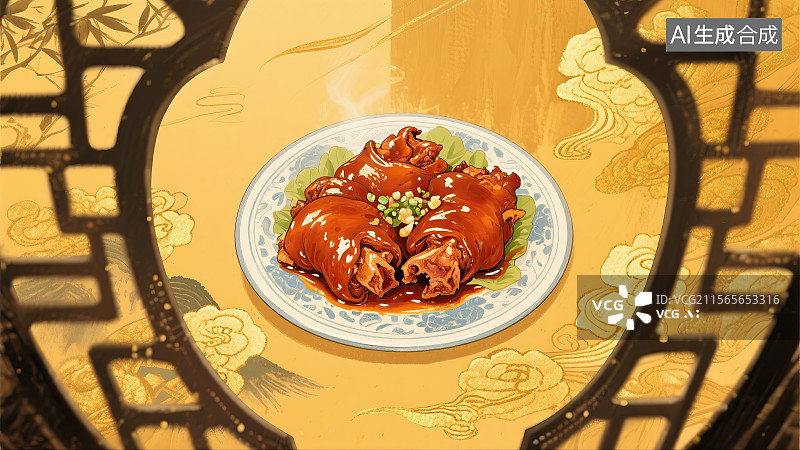 【AI数字艺术】红烧猪蹄，中华美食，食品，插画，美味图片素材