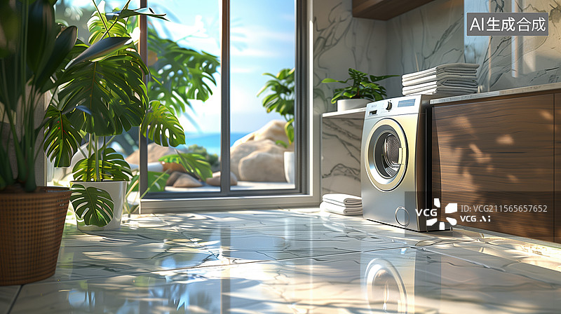 【AI数字艺术】现代别墅洗衣房和洗衣机图片素材