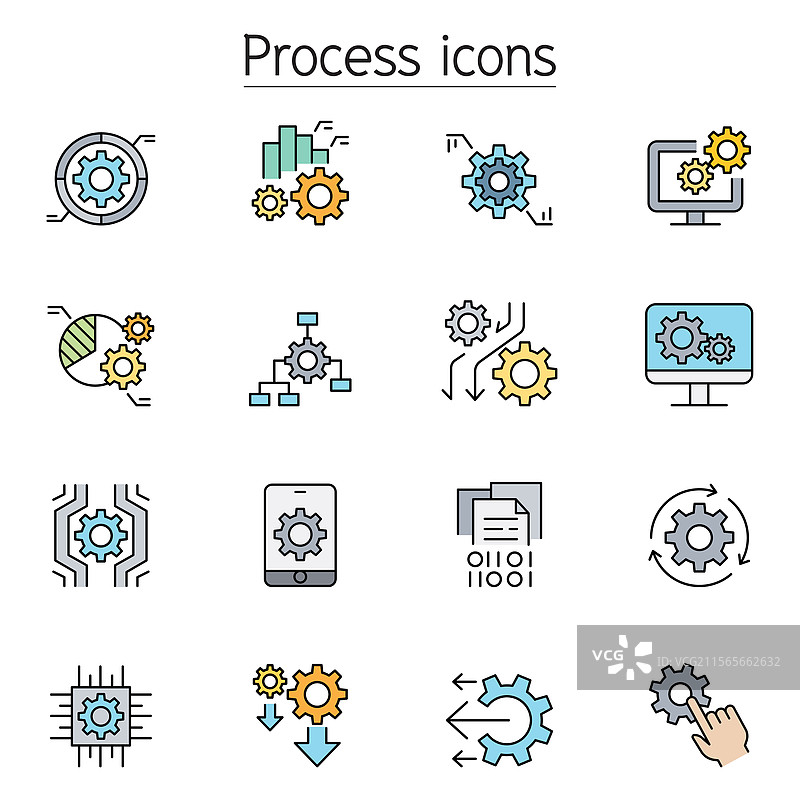 彩色线条风格的处理图标集图片素材