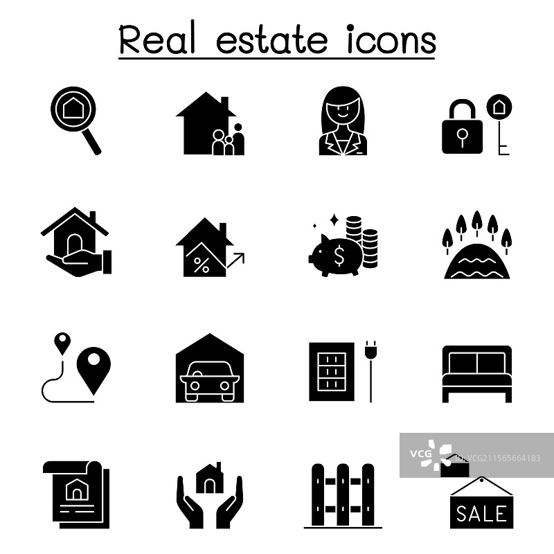 房地产图标集（图形风格）图片素材