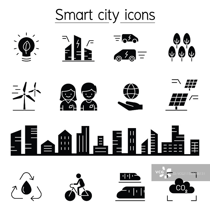 智慧城市图标集（字形风格）图片素材