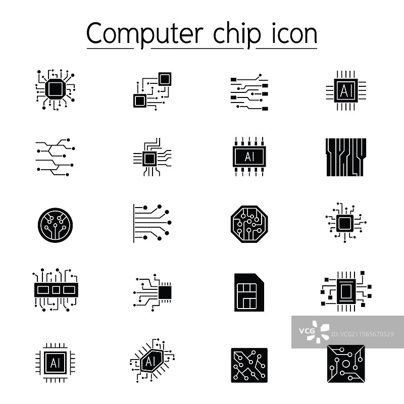 计算机芯片图标集（图形风格）图片素材