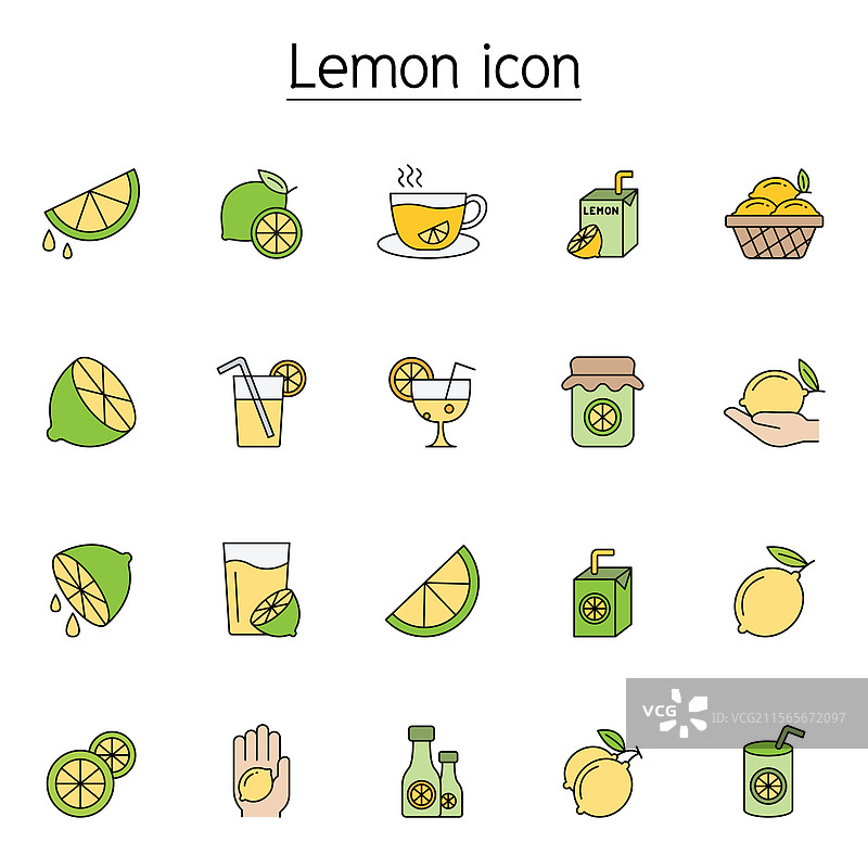 彩色线条风格的柠檬图标集图片素材