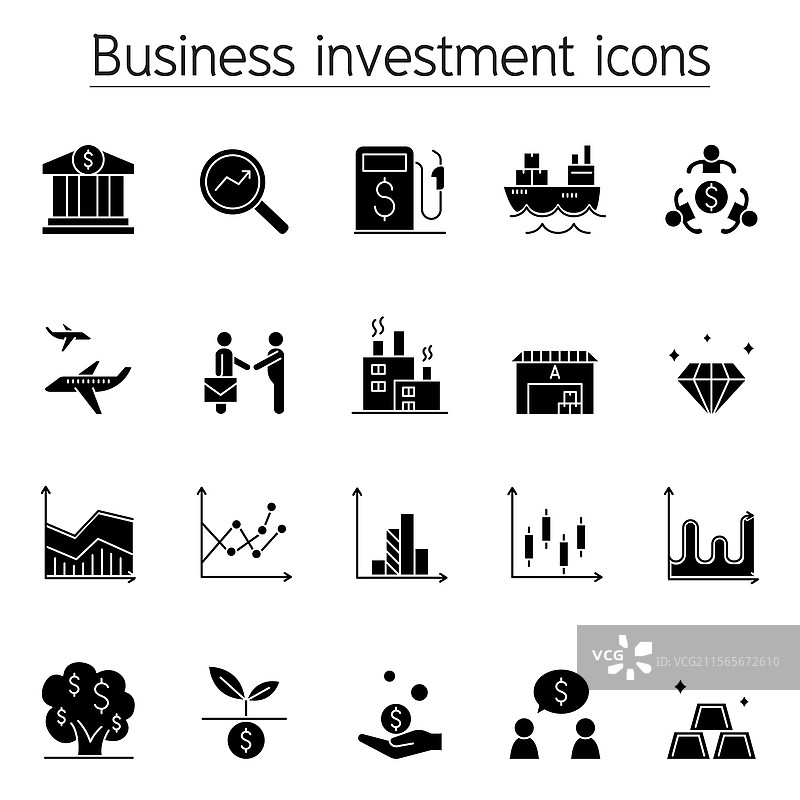 商业投资图标集（图形风格）图片素材