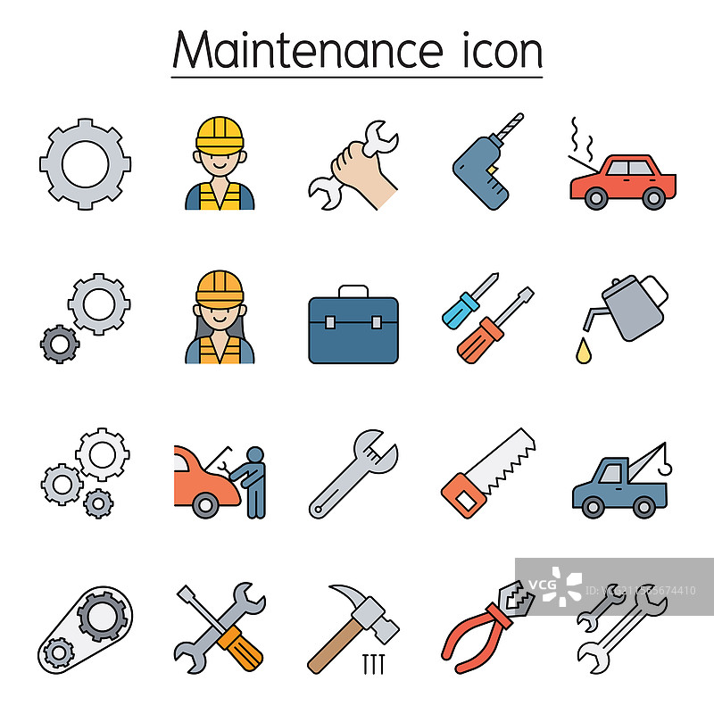 彩色线条维护与修理图标集图片素材