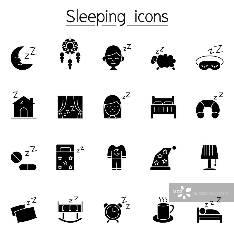 睡眠图标集（字形风格）图片素材