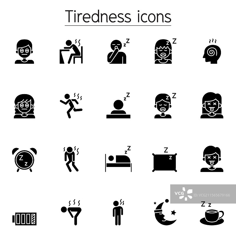疲惫和困倦图标集（图形风格）图片素材