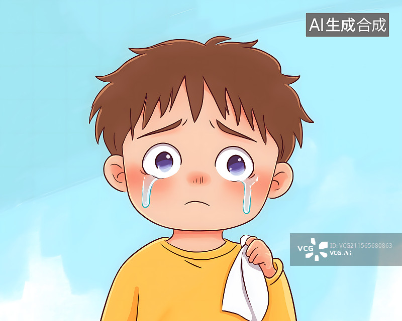 【AI数字艺术】一个哭泣擦泪的男孩表情图片素材