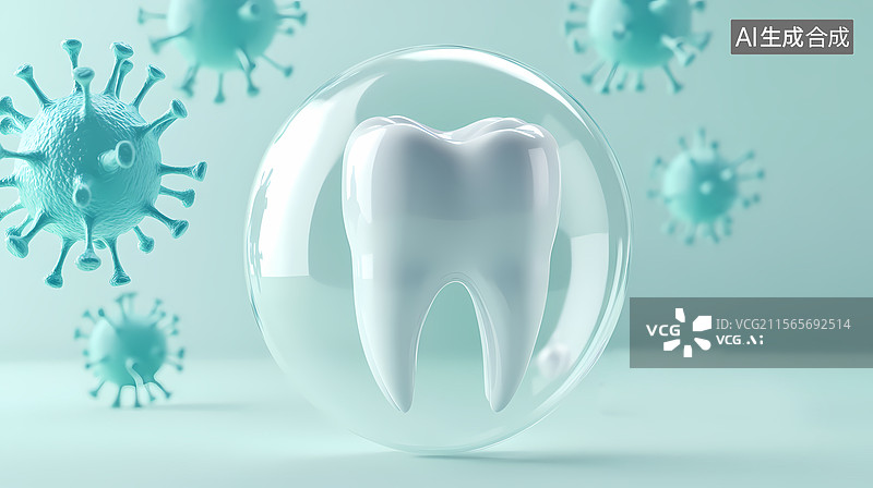 【AI数字艺术】被细菌包围的牙齿三维图形图片素材