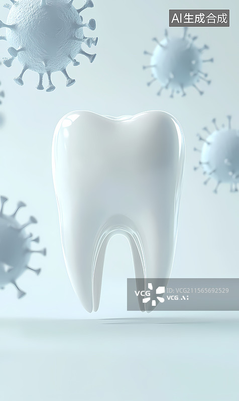 【AI数字艺术】被细菌包围的牙齿三维图形图片素材