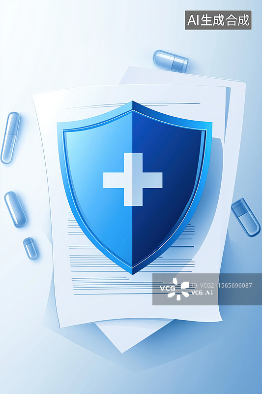 【AI数字艺术】蓝色盾牌与十字标志图片素材