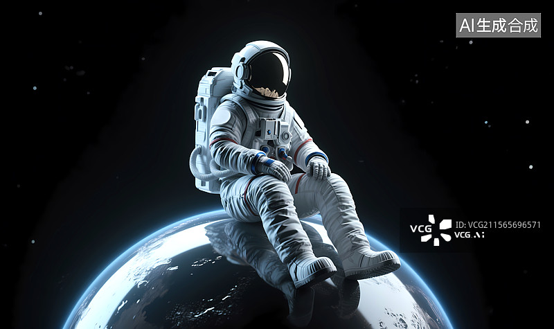 【AI数字艺术】宇航员坐在星球上三维场景图片素材
