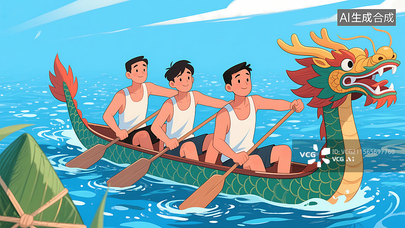 【AI数字艺术】端午节划龙舟插画图片素材