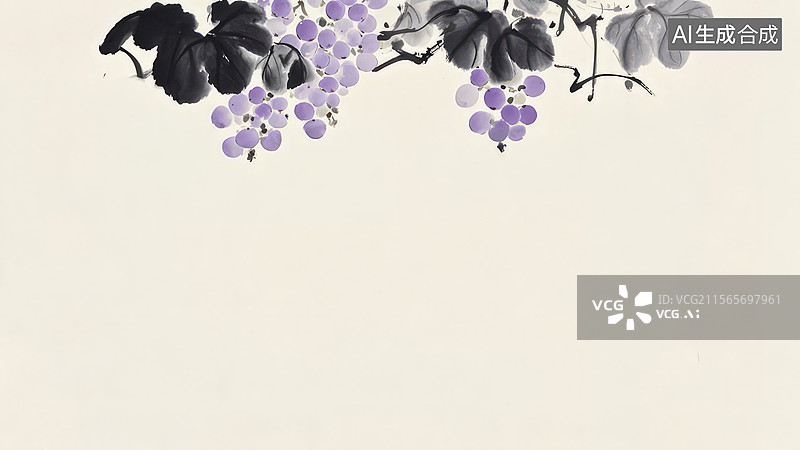 【AI数字艺术】水墨画居上1水墨画中的葡萄藤图片素材