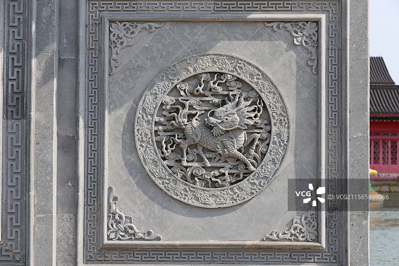 中国传统文化瓦当石雕石刻工艺特写图片素材