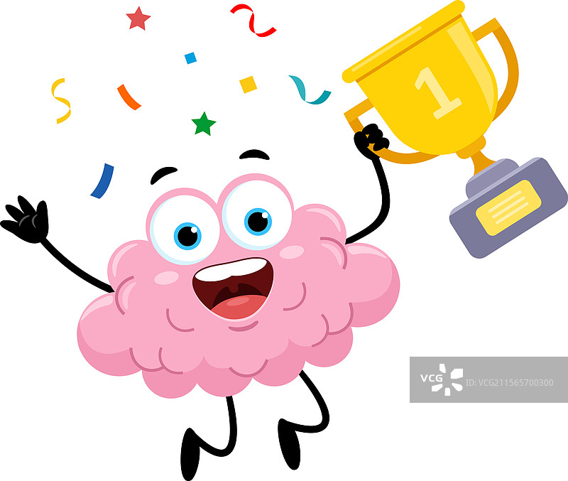 快乐的大脑卡通角色在跳跃图片素材