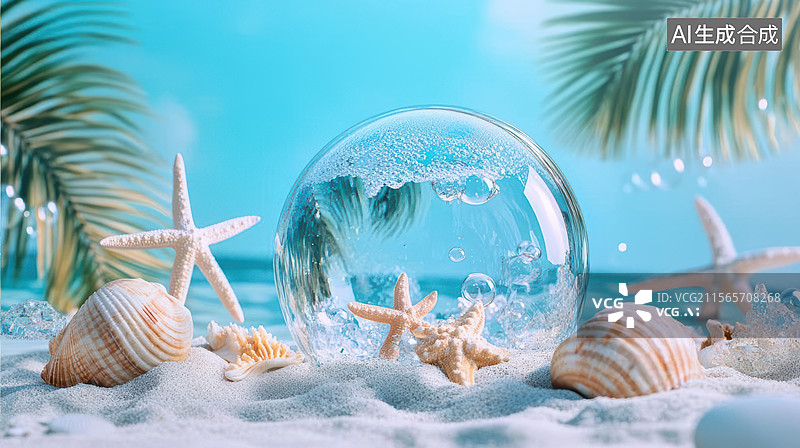 【AI数字艺术】棕海星与贝壳点缀梦幻海底沙床图片素材
