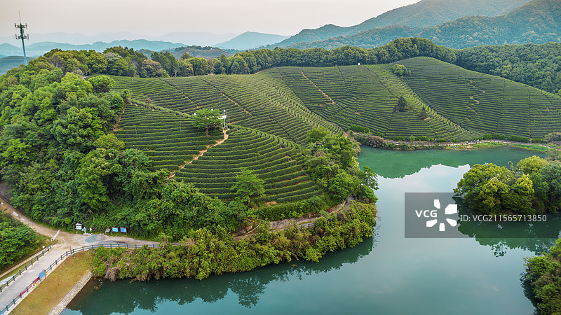 杭州龙坞茶山光明寺水库图片素材