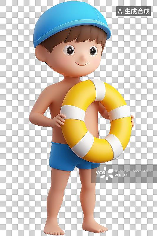【AI数字艺术】3D卡通游泳女孩元素图片素材