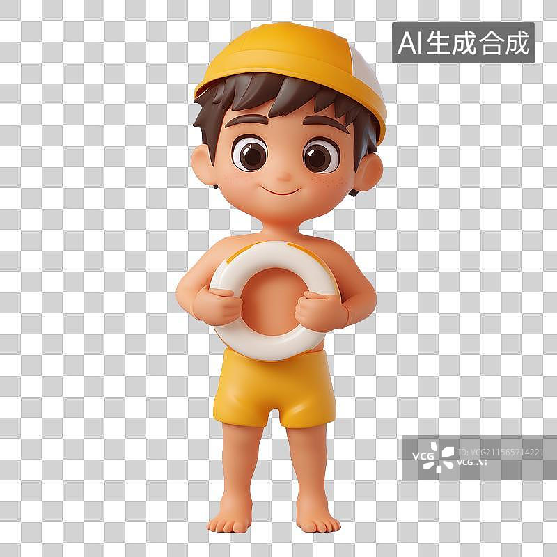 【AI数字艺术】3D卡通游泳女孩元素图片素材