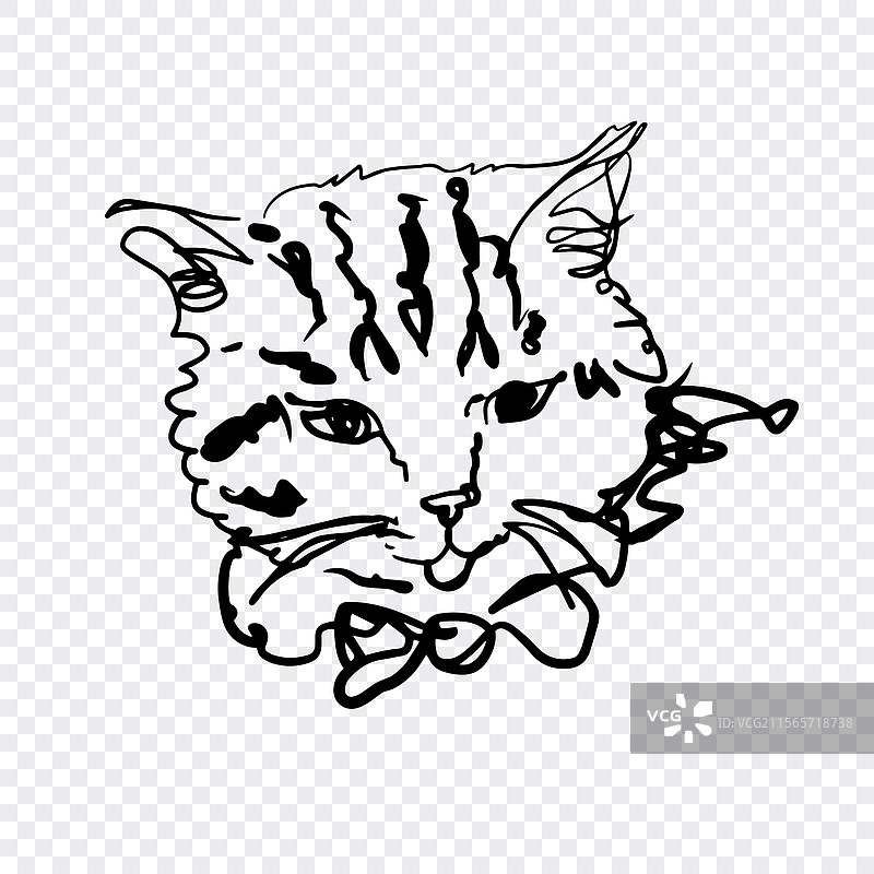 手绘猫脸草图，带有蝴蝶结图片素材