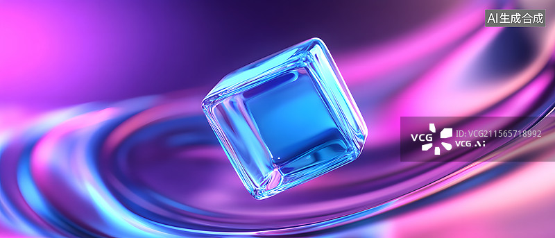 【AI数字艺术】悬浮的蓝色立方体图片素材