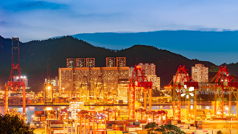 香港国际货柜码头夜景 葵青货柜码头 葵涌货柜码头 青衣岛工业区图片素材